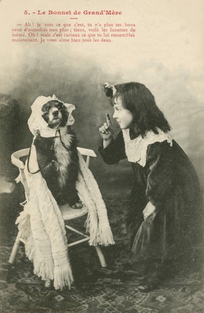 Enfant habillant son chien avec un bonnet - French Photographer