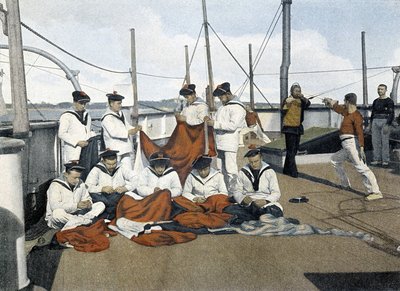 Marine française, fin du 19e siècle : réparation des pavillons - Bibl. des Arts déco. - French Photographer