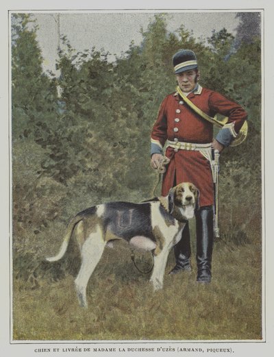 Chien et chasseur en livrée de la chasse de la duchesse d