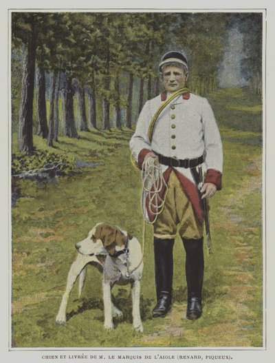 Chien et chasseur en livrée de la chasse du Marquis de l