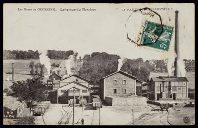 Carte postale représentant les mines de Grosmenil, triage du charbon, Haute-Loire, vers 1900 - French Photographer