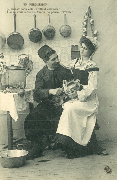 Servante assise sur les genoux d