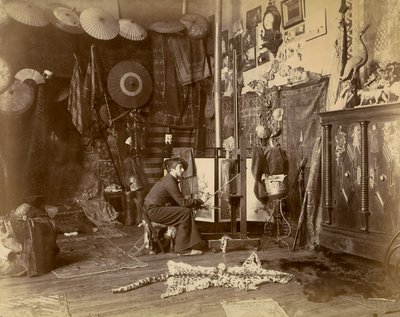 Le peintre français Rochegrosse photographié dans son atelier, c.1885 (tirage à la gélatine argentique) - French Photographer