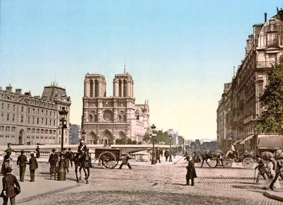 Façade ouest de Notre-Dame et pont Saint-Michel, Paris, pub. c.1900 - French Photographer