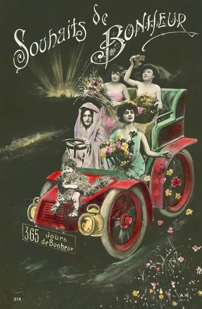 Femmes jetant des fleurs depuis une voiture - French Photographer