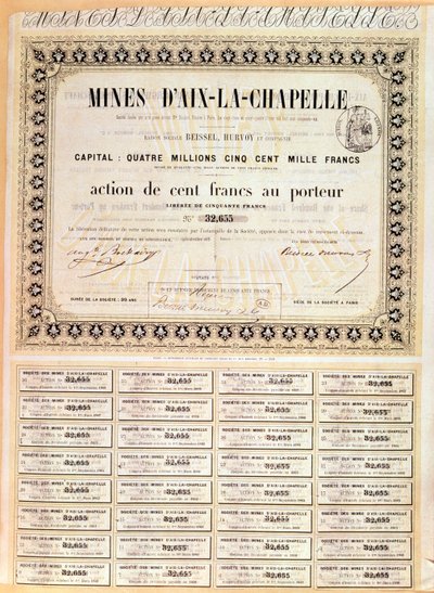 Action au porteur de 100 francs des mines d
