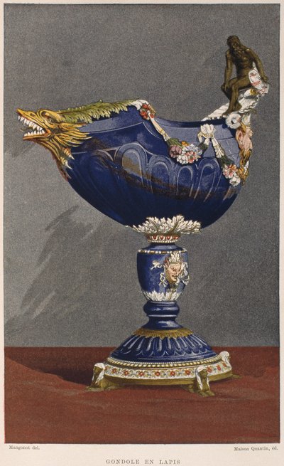 Coupe en forme de gondole du 16ème siècle incrustée de lapis-lazuli, montée en émail et argent doré, illustration du Dictionnaire de l