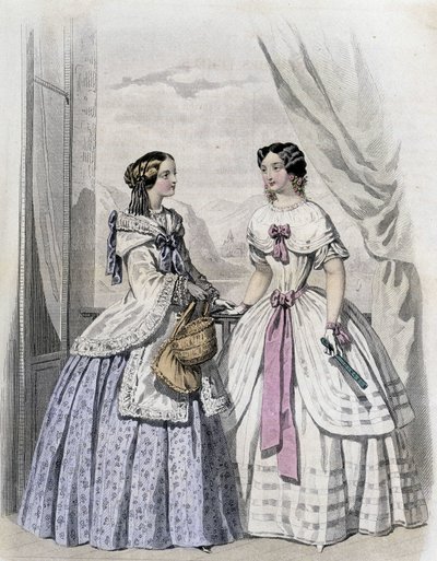 2 femmes à la mode - dans "Journal des Demoiselles" 1852. - French School