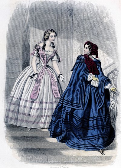 2 femmes à la mode - dans « Journal des Demoiselles » 1852 - French School