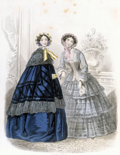 2 femmes à la mode : dans le « Journal des Demoiselles » 1852 - French School