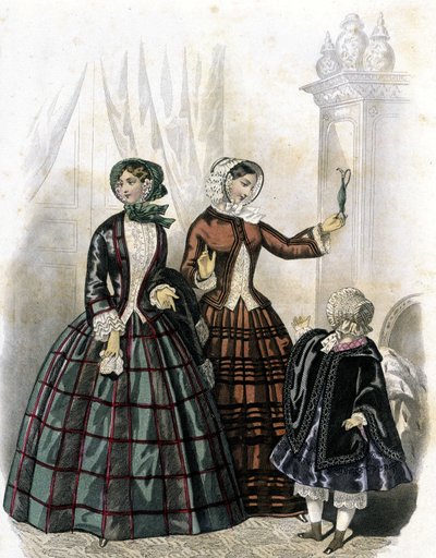 2 femmes avec une fille - dans « Journal des Demoiselles » 1852. - French School
