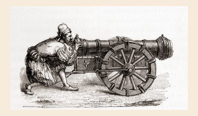 Un canon allemand à chargement par la culasse du 16ème siècle, des Merveilles de la Science, publié vers 1870 (gravure) - French School
