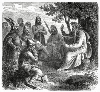 Un barde récitant aux Northmen, vers 1882 - French School