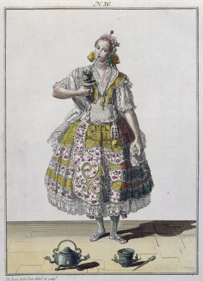 Une dame créole de Lima, Pérou (gravure en couleur) - French School