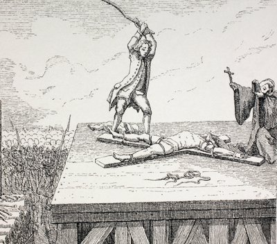 Un criminel condamné à mort brisé sur une croix de Saint-André en France au XVIIIe siècle, 1875 - French School