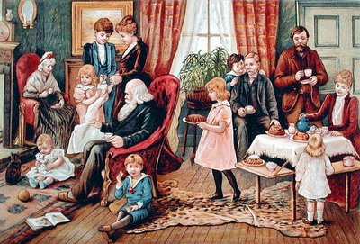 Une famille prenant le thé, vers 1900 - French School