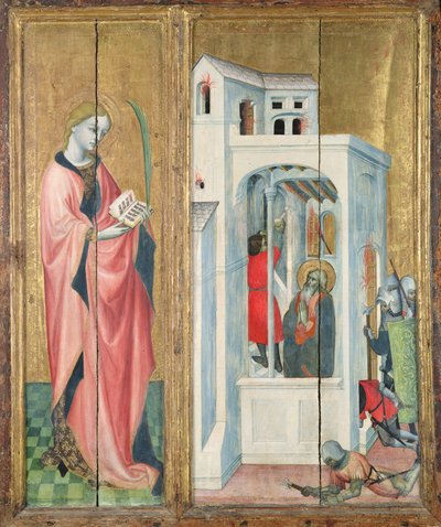 Un Saint Martyr et le Disciple de Saint André Éteignant le Feu, panneau gauche du retable de Thouzon, École de Provence - French School