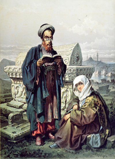 Un couple juif dans un cimetière à Constantinople, 1857 - French School