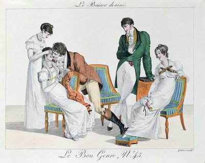 Un jeu de baisers, début du XIXe siècle (gravure en couleur) - French School