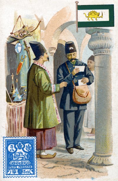 Facteur en Perse livrant du courrier, fin du XIXe siècle - French School