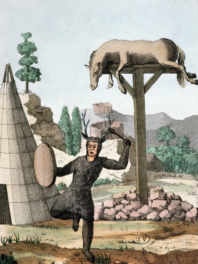 Un chaman tartare sibérien et un cimetière, vers 1811 - French School