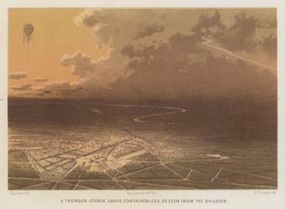 Un orage au-dessus de Fontainebleau, vu du ballon (lithographie en couleurs) - French School