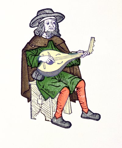Un Troubadour jouant du luth, extrait de la chantefable Aucassin et Nicolette du début du 13e siècle - French School