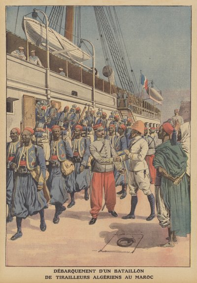 Un bataillon de tirailleurs algériens débarquant d
