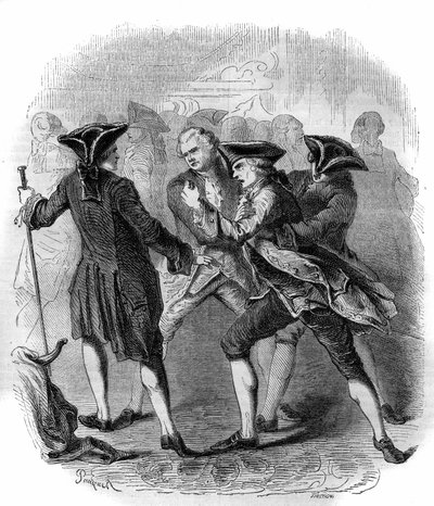 Une confrontation entre « Gluckistes » et « Piccinistes » illustrant la rivalité entre les compositeurs Christoph Willibald Gluck et Niccolò Vito Piccinni. Gravure de 1856 - French School