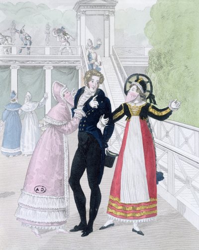 Un dandy courtisé par deux femmes masquées, de la série Le Bon Genre - French School