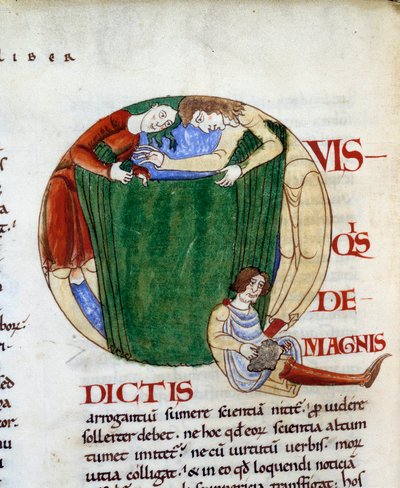 Un drapier décorant le « Q » miniature de « Moralia in Job » par Grégoire I dit le Grand ou Dialogue (532-604) - French School
