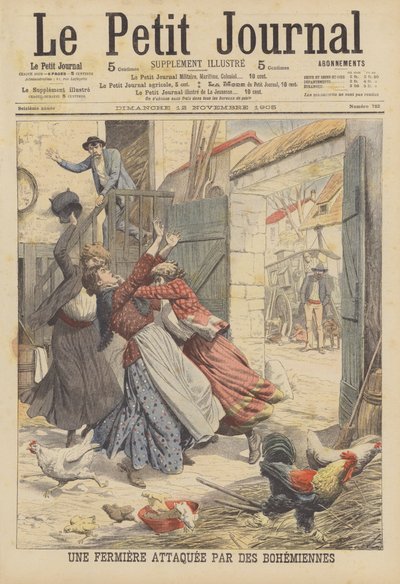 Un fermier attaqué par des gitans (lithographie couleur) - French School