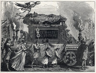 Un char funèbre transportant le corps de Voltaire (François Marie Arouet) - French School