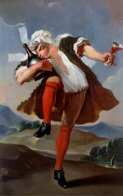 Une bonne bouteille. Enseigne de marchand de vin. Peinture anonyme vers 1760. - French School