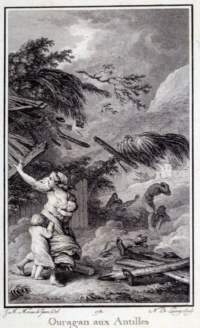 Un ouragan aux Antilles. Gravure de 1780 - French School
