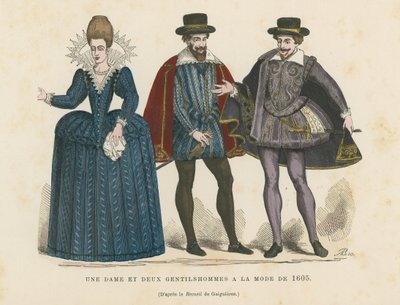 Une dame et deux gentilshommes à la mode de 1605 - French School
