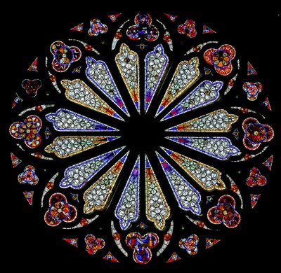 Rosace de la fin du 13ème siècle avec quelques verres d