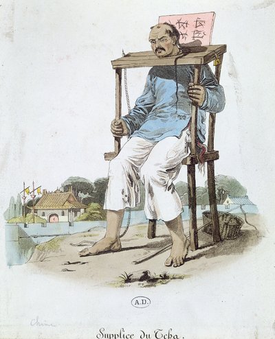 Un prisonnier dans le Cangue en Chine, vers 1800 - French School