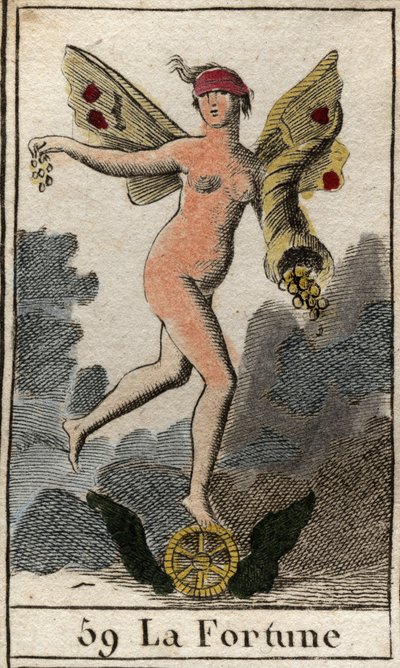 Représentation de la déesse de la chance Fortune (Fortuna), elle décide du bien et du mal des êtres humains, tient une corne d