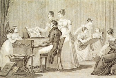 Leçon de chant pour jeunes filles (gravure) - French School