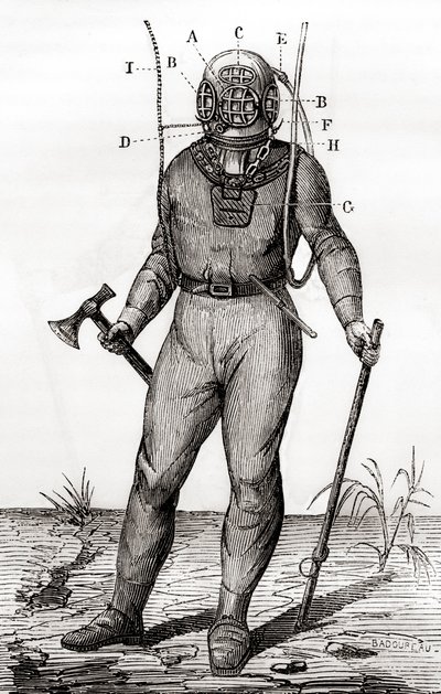 Un scaphandre standard breveté par Joseph-Martin Cabirol en 1855, de 