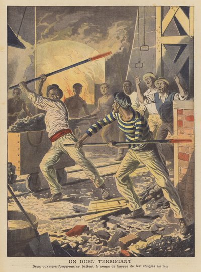 Un duel terrifiant (lithographie couleur) - French School