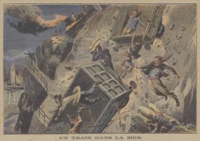 Un train tombant dans la mer - French School