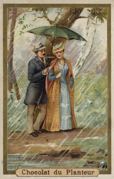 Une promenade par une journée pluvieuse - French School