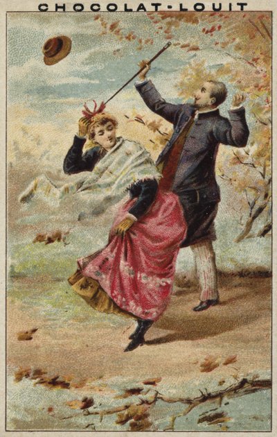 Une promenade par une journée venteuse - French School