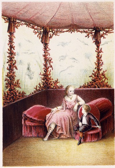 Une femme parlant avec un garçon - dans "Voyage au fond de la mer" par H. de la Blanchère. Paris, éd. Jouvet et Cie, sd. 1880 - French School