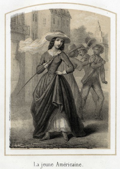 Une jeune Américaine provoque des bagarres entre ses prétendants. Gravure anonyme du 19ème siècle - French School