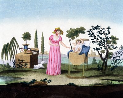 Une jeune mère avec son nouveau-né. Arts déco. Environ 1810. - French School
