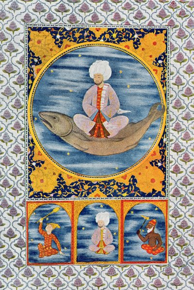 Abdallah de la mer, illustration de Les Mille et Une Nuits, 1895 (gravure en couleur) - French School