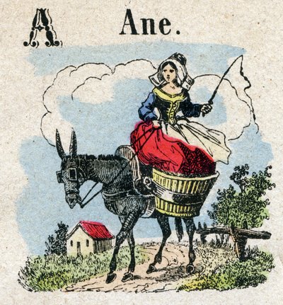 Abécédaire. Lettre A comme Âne. Petit alphabet encyclopédique, série populaire. Imagerie d